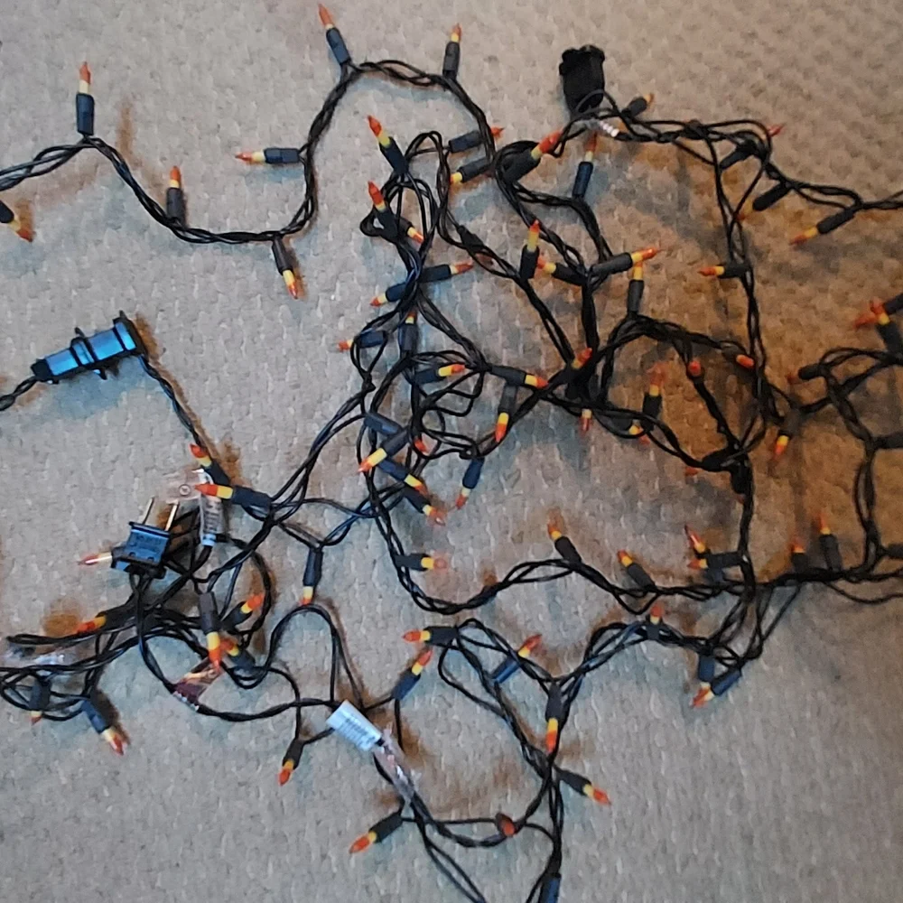 Candy Corn String Lights Black Wire Halloween Party 2 Strands Total 22 Feet